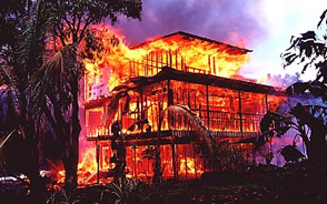 Hawaiin hme being overcome y lava during the 1990 eruption from Kilauea by JD Griggs USGS